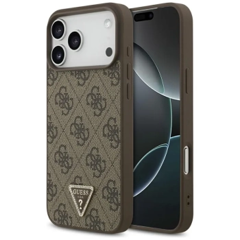 Guess Leather 4G Triangle Strass MagSafe - Etui iPhone 17 Pro Max (brązowy)