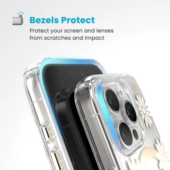 Speck Presidio Lux ClickLock & MagSafe - Etui iPhone 16 Pro (Sunshine Daisies / Clear / Gold)