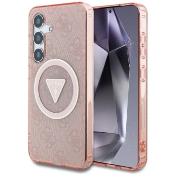 Guess 4G Glitter Triangle Buttons MagSafe - Etui do Samsung Galaxy S25 (różowy)