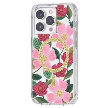 Rifle Paper Clear MagSafe - Etui iPhone 14 Pro zdobione złotem (Rose Garden)