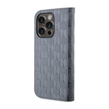 Karl Lagerfeld Booktype Saffiano Monogram - Etui iPhone 14 Pro Max (Srebrny)