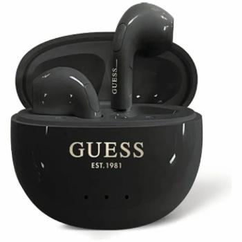 Guess Glossy Effect Egg Shape Printed Classic Logo - Słuchawki Bluetooth TWS + etui ładujące (czarny)