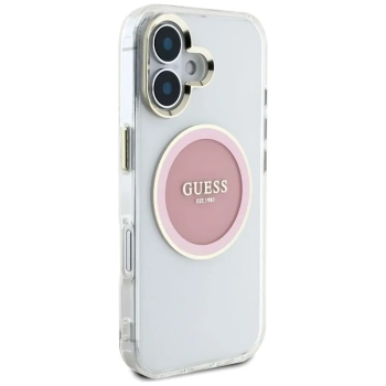 Guess IML Metal Colored Circle Classic Logo MagSafe - Etui do iPhone 16 (różowy)