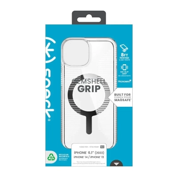 Speck Gemshell Grip + MagSafe - Etui do iPhone 15 / iPhone 14 / iPhone 13 (Clear / Chrome Finish)