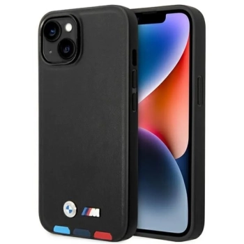 BMW Leather Hot Stamp Tricolor - Etui iPhone 14 Plus (Czarny)