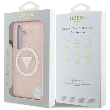 Guess 4G Glitter Triangle Buttons MagSafe - Etui do Samsung Galaxy S25 (różowy)