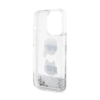 Karl Lagerfeld Liquid Glitter Karl & Choupette Heads - Etui iPhone 14 Pro Max (srebrny)