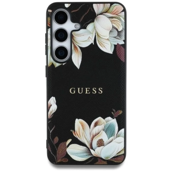 Guess Grained Printed Flower Pattern MagSafe - Etui do Samsung Galaxy S25 (czarny)