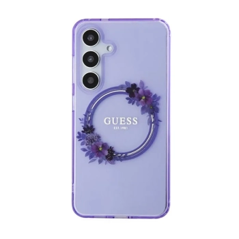 Guess IML Flowers Wreath MagSafe - Etui Samsung Galaxy S24 (fioletowy)