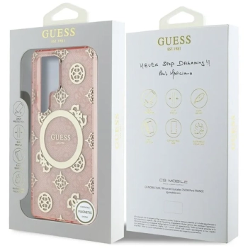 Guess 4G Background Gold Electroplated Peony Pattern MagSafe - Etui do Samsung Galaxy S25 Ultra (różowy)