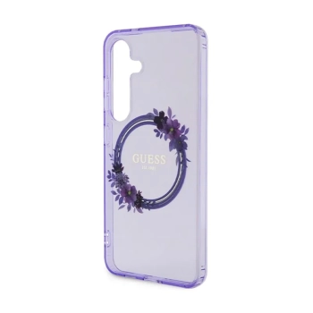 Guess IML Flowers Wreath MagSafe - Etui Samsung Galaxy S24 (fioletowy)
