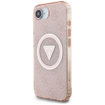 Guess IML Metal Glitter 4G Circle Triangle MagSafe - Etui do iPhone 16e (różowy)