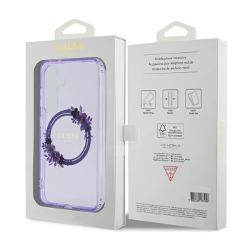 Guess IML Flowers Wreath MagSafe - Etui Samsung Galaxy S24 (fioletowy)