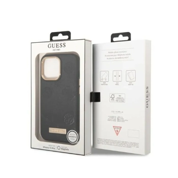Guess Peony Logo Plate MagSafe - Etui iPhone 13 Pro (czarny)