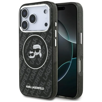 Karl Lagerfeld IML Glitter Karl & Choupette Heads Logo MagSafe - Etui iPhone 17 Pro (czarny)