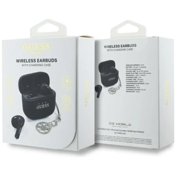 Guess Glossy Effect Printed Classic Logo & Charm - Słuchawki Bluetooth TWS + etui ładujące (czarny)