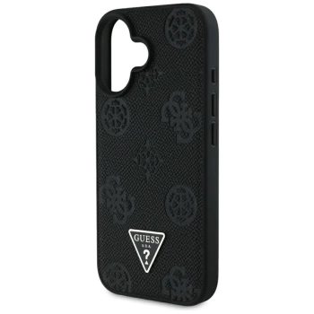 Guess Grained Hot Stamp Peony Triangle Logo MagSafe - Etui do iPhone 16 (czarny)
