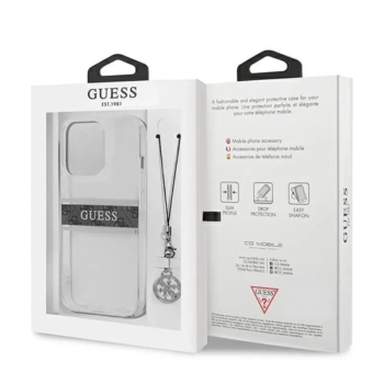 Guess 4G Stripe Grey Charm - Etui iPhone 13 Pro (przezroczysty)