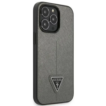 Guess Saffiano Triangle Logo Case - Etui iPhone 13 Pro Max (srebrny)