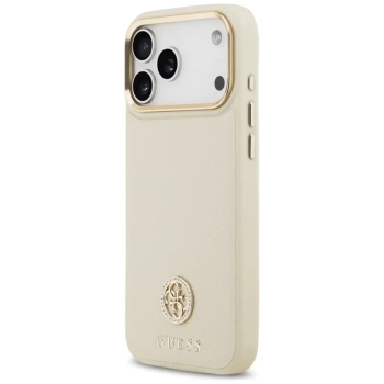 Guess Grained Strass Logo MagSafe - Etui iPhone 17 Pro Max (beżowy)