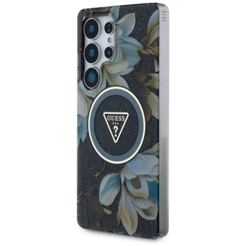 Guess Glitter Flowers Triangle Buttons MagSafe - Etui do Samsung Galaxy S25 Ultra (czarny)