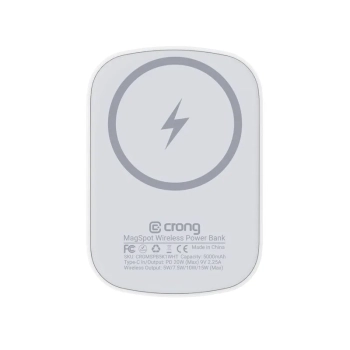 Crong MagSpot Power Bank - Bezprzewodowy power bank ultra slim z MagSafe 5000mAh, USB-C 20W PD (biały)