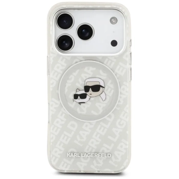 Karl Lagerfeld IML Glitter Karl & Choupette Heads Logo MagSafe - Etui iPhone 17 Pro Max (szary)