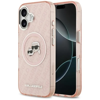 Karl Lagerfeld IML Glitter Karl & Choupette Heads Logo MagSafe - Etui iPhone 17 (różowy)