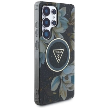 Guess Glitter Flowers Triangle Buttons MagSafe - Etui do Samsung Galaxy S25 Ultra (czarny)