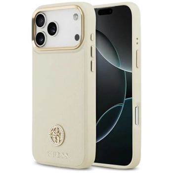Guess Grained Strass Logo MagSafe - Etui iPhone 17 Pro Max (beżowy)