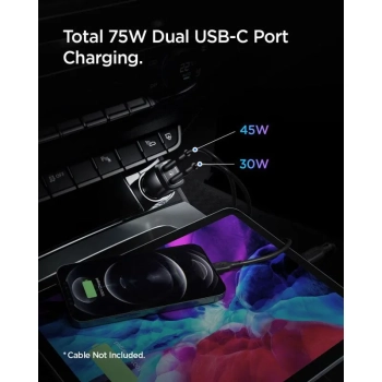 Spigen PC2200 Arcstation 2 - Ładowarka Samochodowa 2x USB-C 45W+30W PD (Czarny)