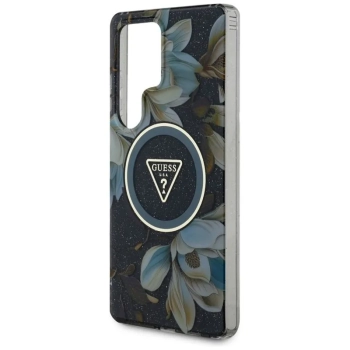 Guess Glitter Flowers Triangle Buttons MagSafe - Etui do Samsung Galaxy S25 Ultra (czarny)