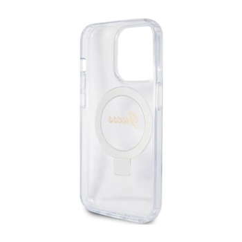 Guess Ring Stand Script Glitter MagSafe - Etui iPhone 15 Pro (przezroczysty)