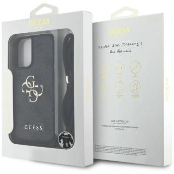 Guess 4G Big Logo Cord Strap Crossbody - Etui do iPhone 16 Plus (czarny)