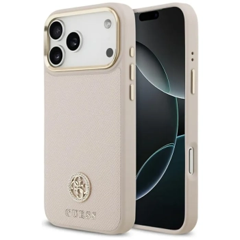Guess Grained Strass Logo MagSafe - Etui iPhone 17 Pro Max (różowy)