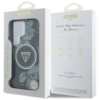 Guess Glitter Flowers Triangle Buttons MagSafe - Etui do Samsung Galaxy S25 Ultra (czarny)
