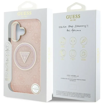 Guess IML Metal Glitter 4G Circle Triangle MagSafe - Etui do iPhone 16 (różowy)