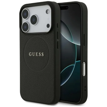 Guess Grained Ring MagSafe - Etui iPhone 17 Pro (czarny)