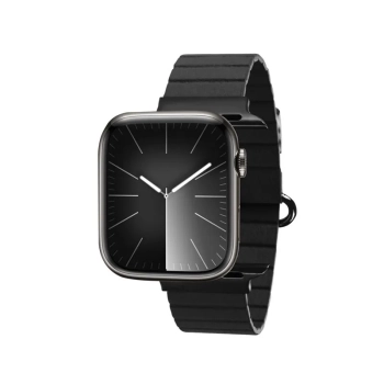 Crong Eclipse - Skórzany pasek magnetyczny Apple Watch 42/44/45/49 mm (czarny)