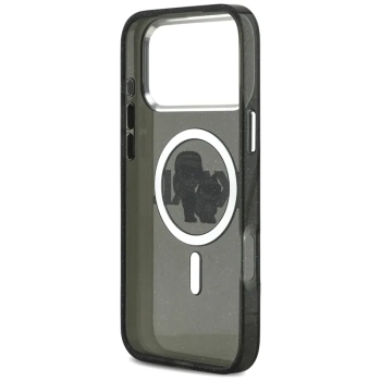 Karl Lagerfeld IML Glitter Karl & Choupette Sketch Logo MagSafe - Etui iPhone 17 Pro Max (czarny)