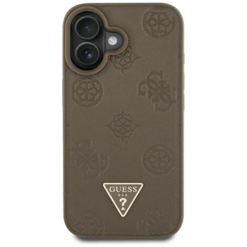 Guess Grained Hot Stamp Peony Triangle Logo MagSafe - Etui do iPhone 16 (brązowy)