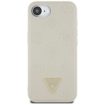 Guess Grained Hot Stamp Peony Triangle Logo MagSafe - Etui do iPhone 16e (beżowy)