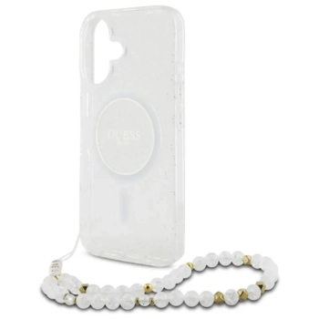 Guess IML Glitter With Pearl Strap MagSafe - Etui iPhone 16 Plus (przezroczysty)