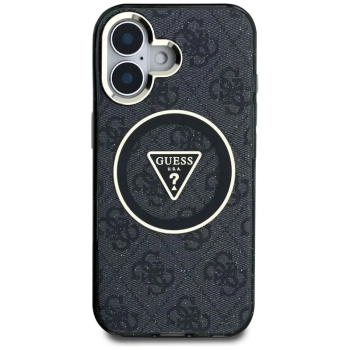 Guess IML Metal Glitter 4G Circle Triangle MagSafe - Etui do iPhone 16 (czarny)
