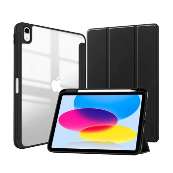 Crong PrimeFolio - Etui iPad 10.9” (2022) z podstawką i schowkiem na Apple Pencil (czarny/przezroczysty)