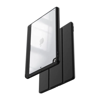 Crong PrimeFolio - Etui iPad 10.2” (2021-2019) z podstawką i schowkiem na Apple Pencil (czarny/przezroczysty)