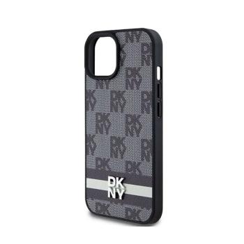 DKNY Leather Checkered Mono Pattern & Printed Stripes - Etui iPhone 15 / 14 / 13 (czarny)