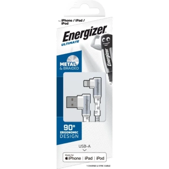 Energizer Ultimate - Kabel gamingowy USB-A do Lightning 90° certyfikat MFi 2m (Biały)