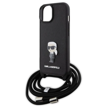 Karl Lagerfeld Crossbody Saffiano Monogram Ikonik Metal Pin - Etui iPhone 15 (czarny)
