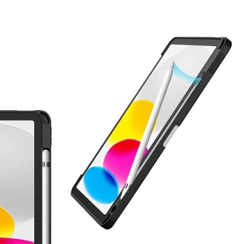 Crong PrimeFolio - Etui iPad 10.9” (2022) z podstawką i schowkiem na Apple Pencil (czarny/przezroczysty)